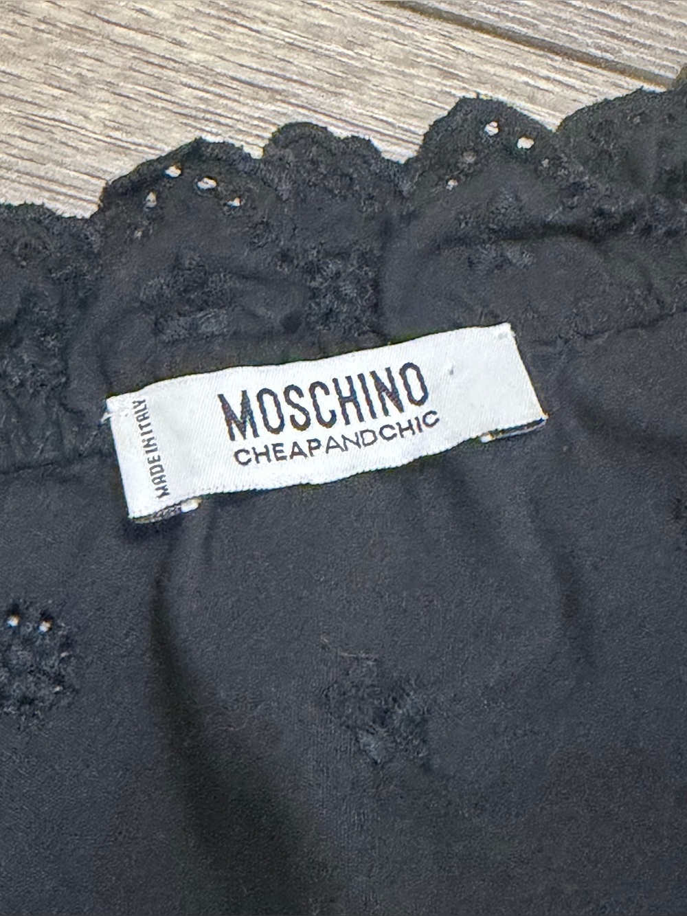 Moschino Cheap And Chic Dress Black Ruffle Eyelet 100% Cotton Sz EU 36 US 6 - Picture 6 of 9